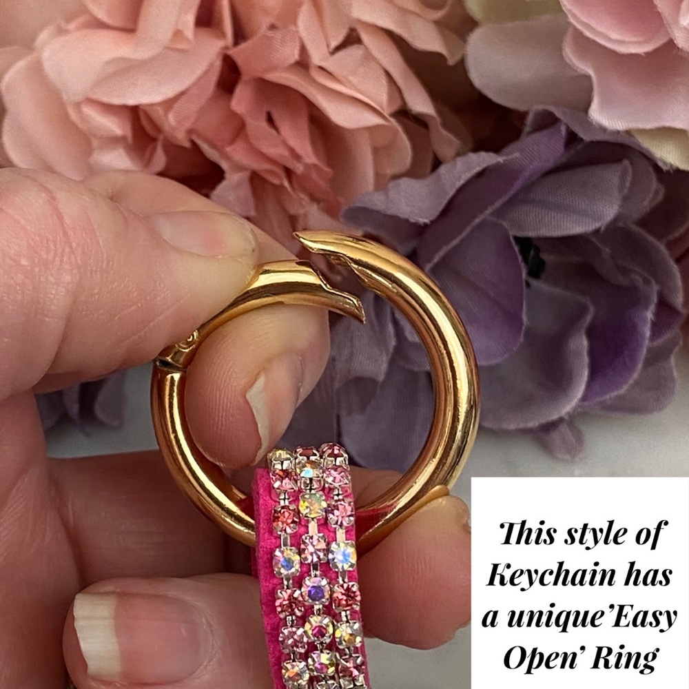Chic Pink Crystal & Leather Mickey Mouse Keychain - Picture 13 of 14
